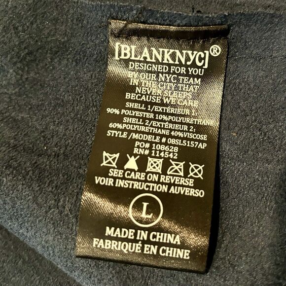 Blank NYC Jacket Large Dark Blue Faux Leather Zip Front Pockets - Picture 12 of 15